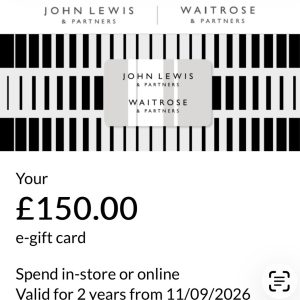 John Lewis & Partners, Waitrose & Partners gift cards, It  is NOT phisical card, £150